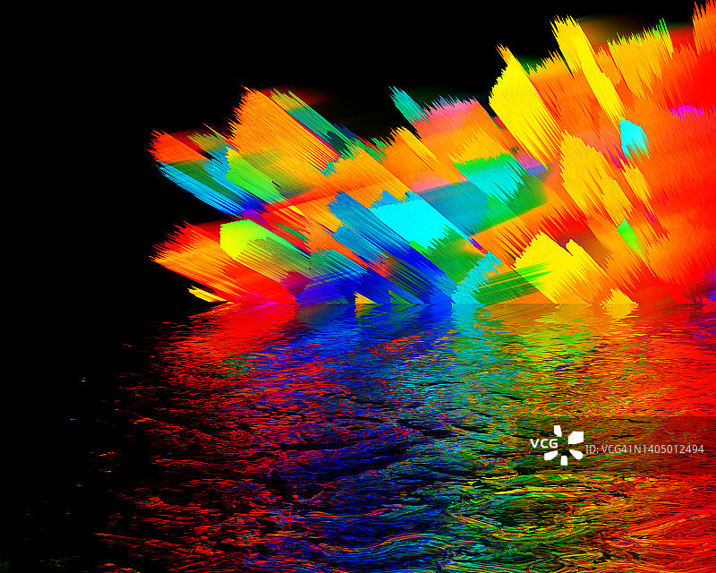 抽象未来主义彩色故障纹理，几何水晶水面倒影背景图片素材