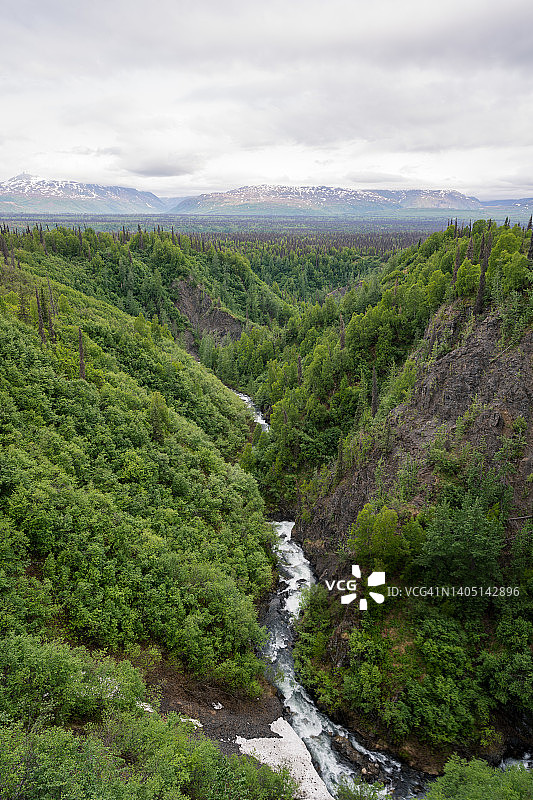 阿拉斯加德纳里国家公园河流鸟瞰图图片素材