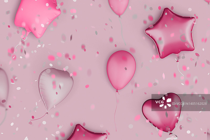 带五彩纸屑的粉色气球图片素材