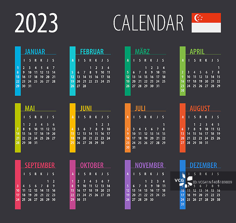 2023年日历矢量插画模板（新加坡版）图片素材