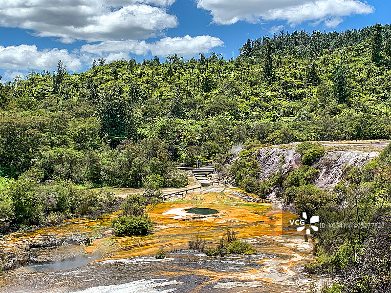 艺术家调色板，新西兰陶波奥拉基科拉科地热公园和隐谷木板路图片素材