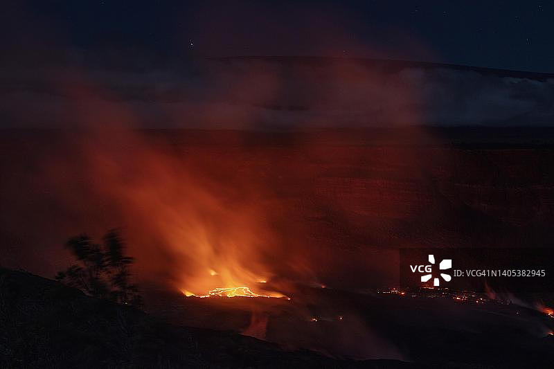 美国夏威夷大岛夏威夷火山国家公园基拉韦厄火山活跃喷发景象图片素材