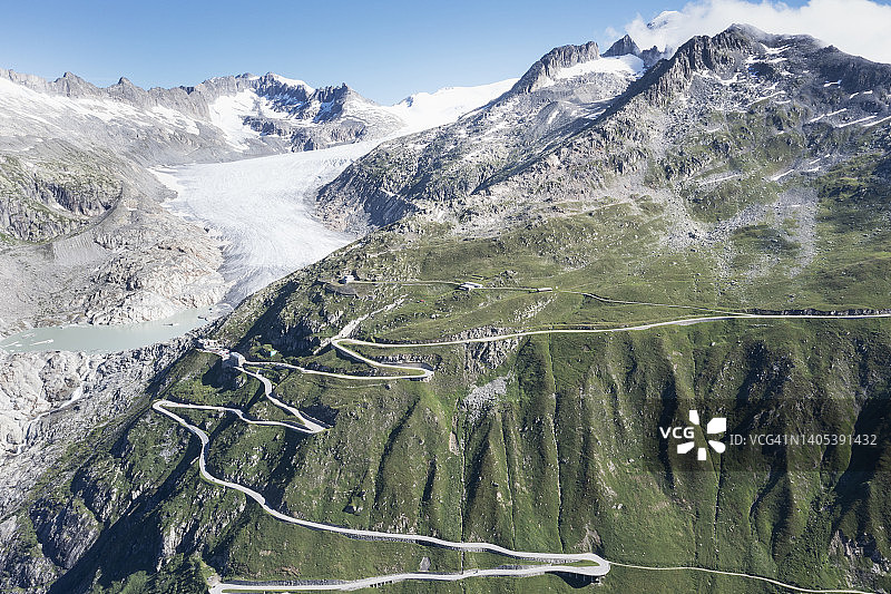 瑞士：富尔卡山口的罗纳冰川图片素材