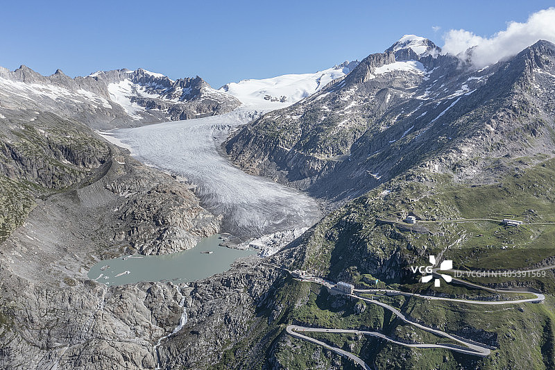 瑞士：富尔卡山口的罗纳冰川图片素材