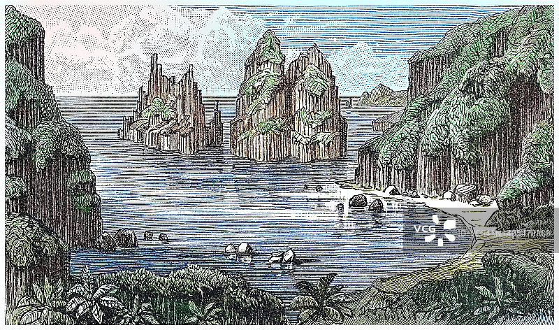 新西兰莫图罗阿粗面岩岩石山脉雕刻插图图片素材