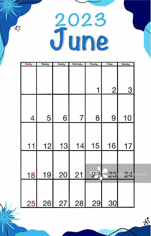 2023年六月计划日历，英文竖版极简设计图片素材