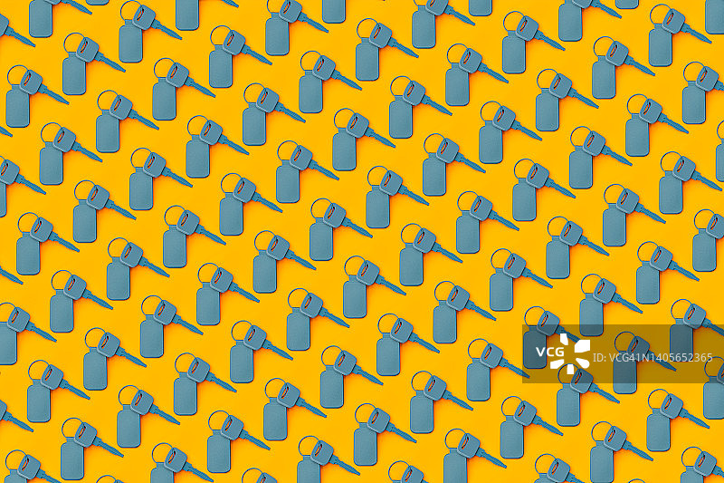 蓝色钥匙链与黄色背景钥匙3D渲染图图片素材