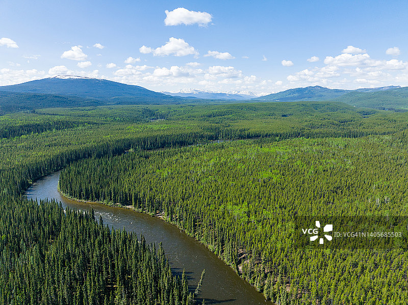 无人机拍摄：加拿大育空地区至海恩斯章克申的群山图片素材