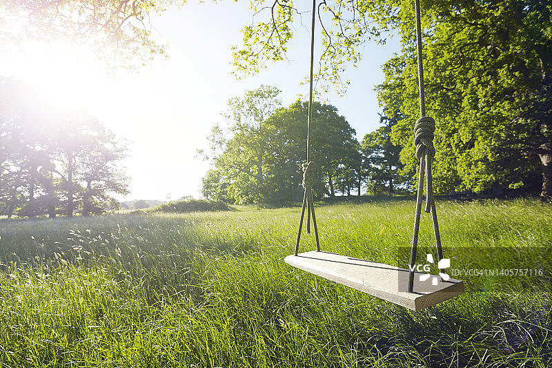 阳光明媚的英国乡村自制秋千图片素材