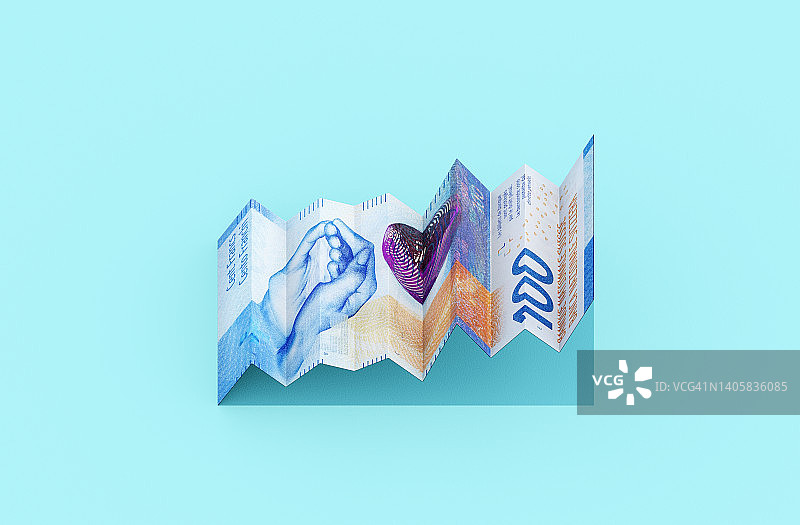 形似上升图表的瑞士法郎纸币图片素材