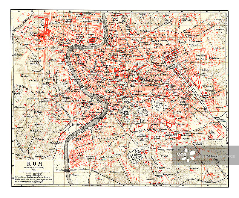 意大利罗马古老彩色石印地图图片素材
