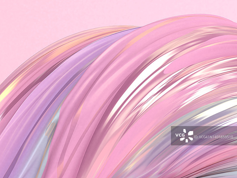 抽象3D几何扭曲波浪背景，粉彩色漩涡形状，液体抽象闪光粉紫背景图片素材