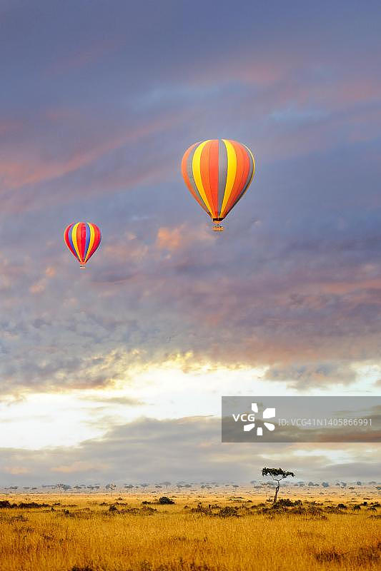 肯尼亚马赛马拉的清晨热气球图片素材