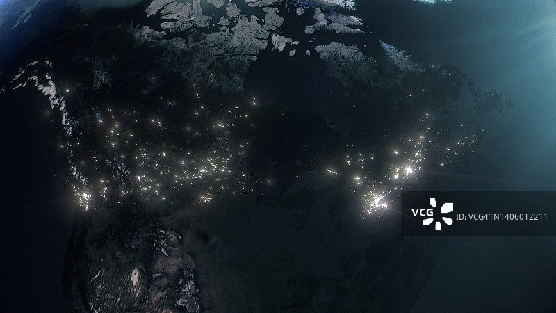 从太空看加拿大璀璨的城市灯光图片素材