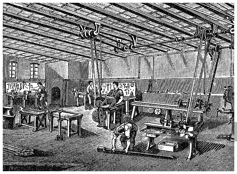 书籍印刷流程的古代雕刻插图图片素材