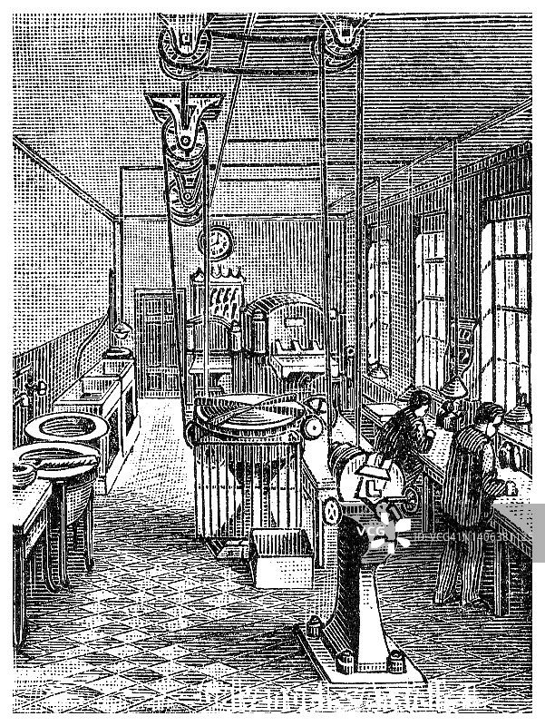 书籍印刷流程的古代雕刻插图图片素材