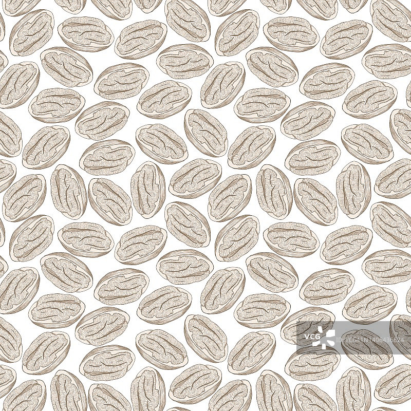 白色背景上的美洲山核桃仁无缝图案图片素材