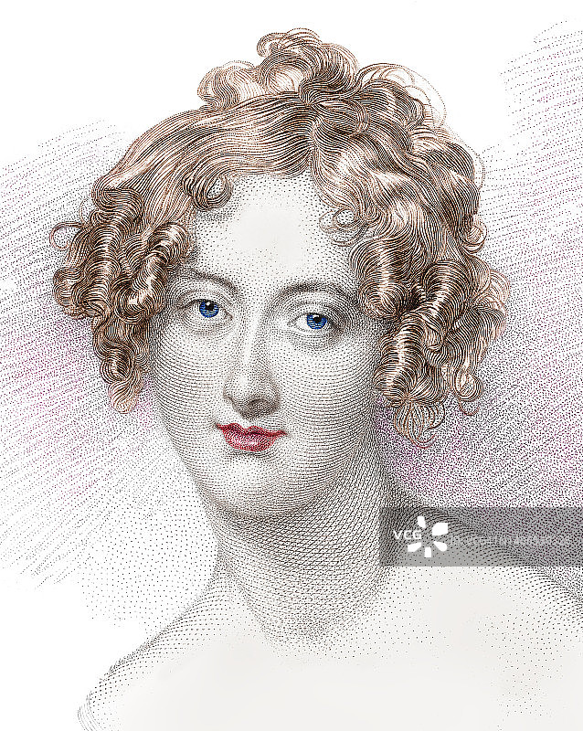 年轻漂亮女人的古老雕刻插图图片素材