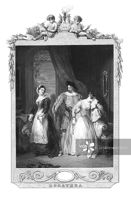 古老的雕刻插图：恋人争吵图片素材