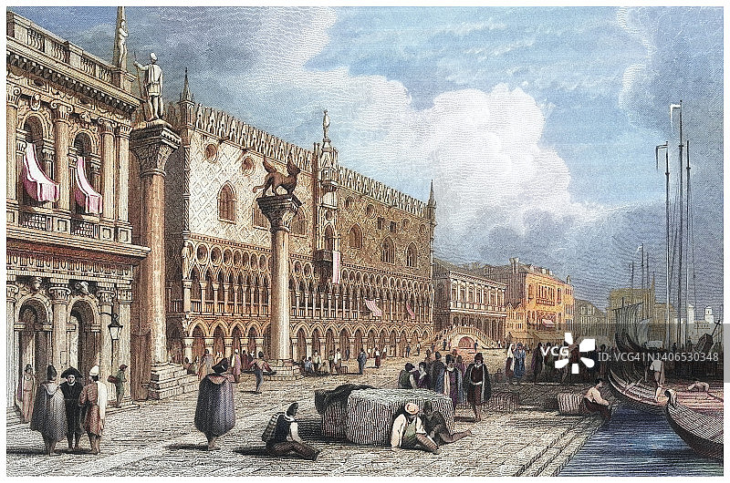 意大利威尼斯老式版画插图图片素材