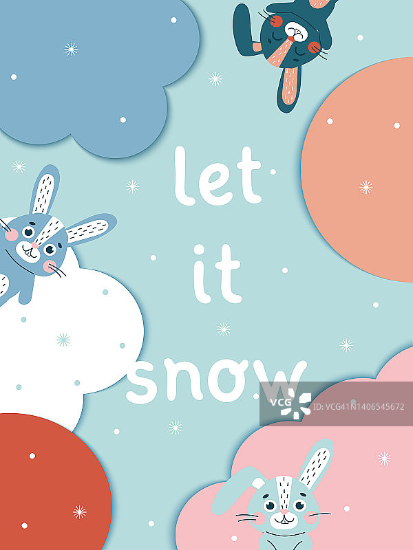 圣诞快乐新年贺卡：可爱兔子2023年吉祥物图片素材