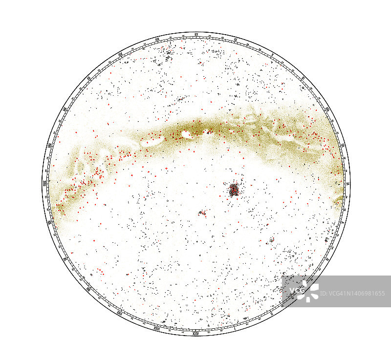 天文学旧彩色石印插图：南天星图（星云和星团）图片素材