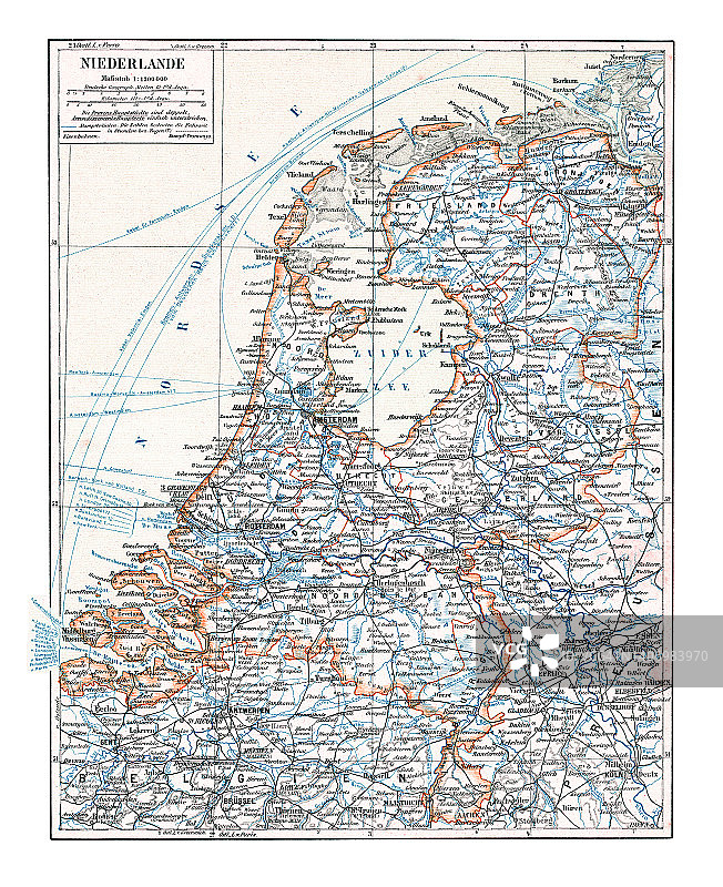 荷兰古董彩色石印地图图片素材