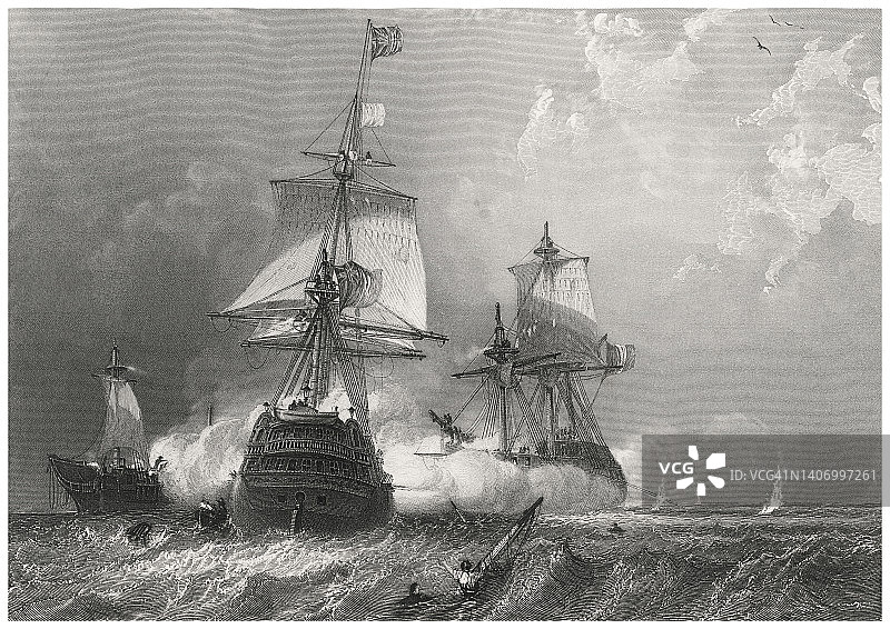 海战古老雕刻插图图片素材