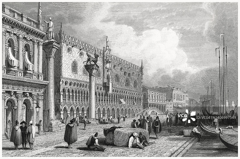 意大利威尼斯老式版画插图图片素材