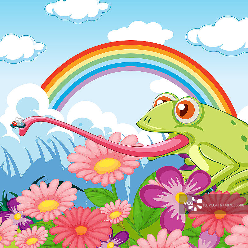 花田里青蛙捕食昆虫图片素材