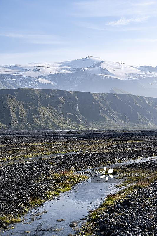 冰岛高地Krossa河，艾雅法拉冰盖图片素材