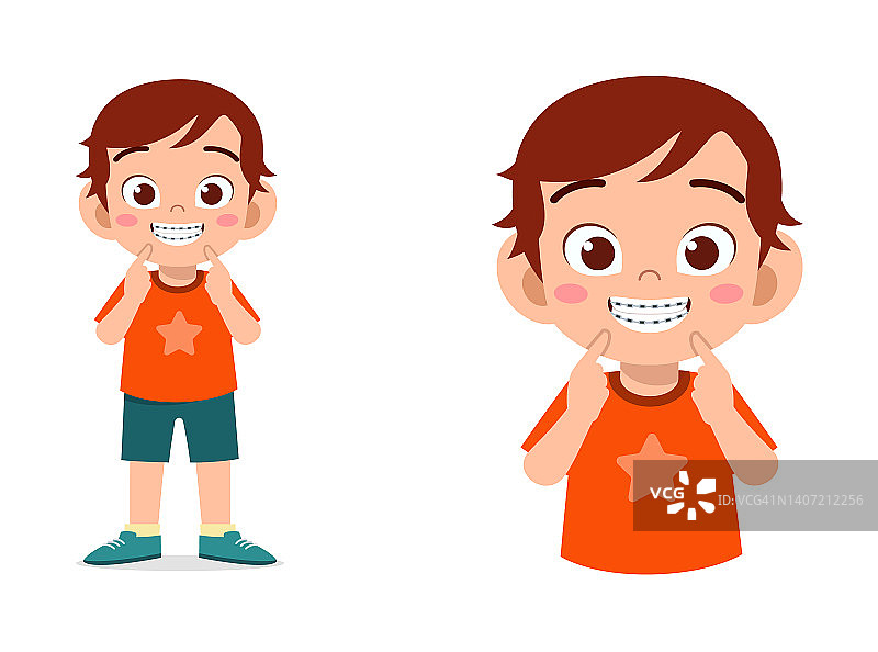 戴着牙套，感到快乐的小朋友图片素材