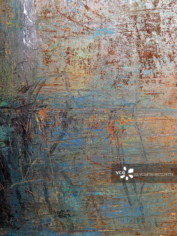 蒙特利尔蓝黑色油漆的生锈划痕金属板图片素材