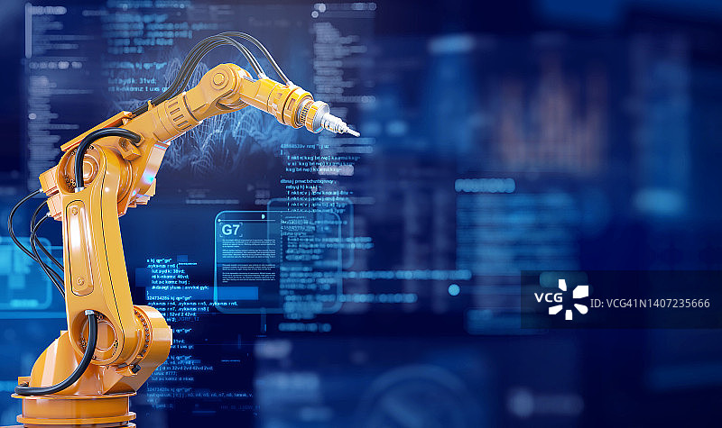 机器人手臂和未来数据屏幕图片素材