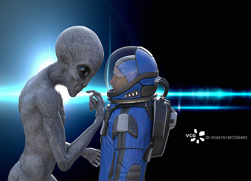 宇航员与外星人相遇插画图片素材