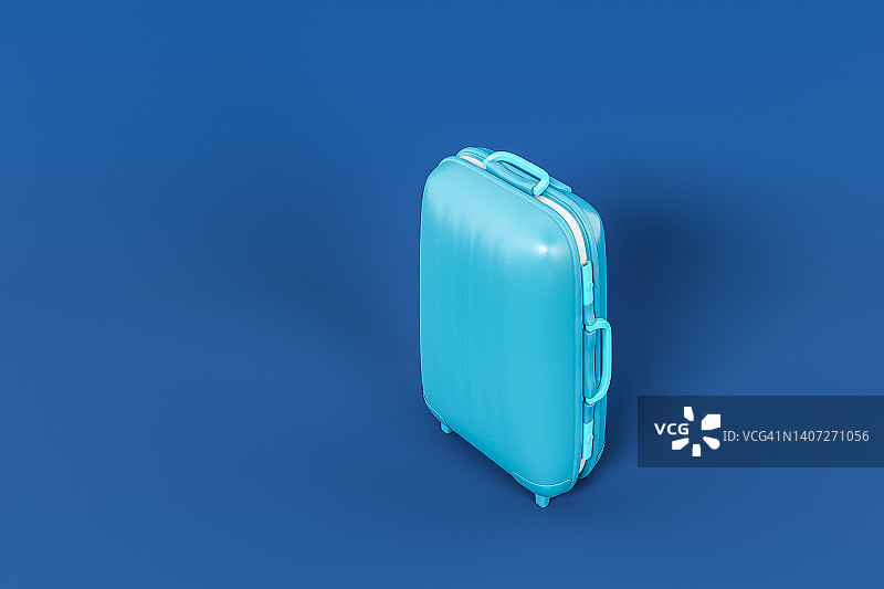 蓝色背景上的蓝色行李箱电脑生成图像，旅游概念图片素材