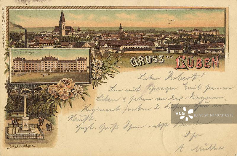 卢宾，波兰下西里西亚省城镇，约1910年景象，公共领域明信片的数字复制品图片素材