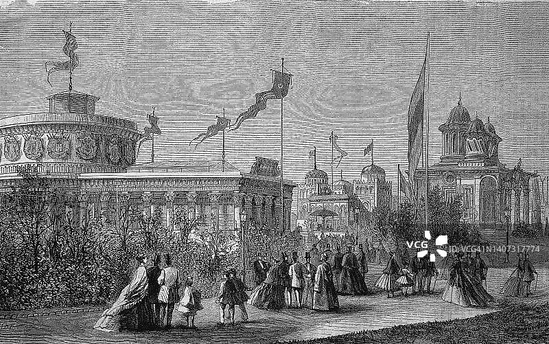 1878年巴黎世博会：苏伊士地峡馆（埃及馆，法国馆），19世纪历史照片数字修复图片素材