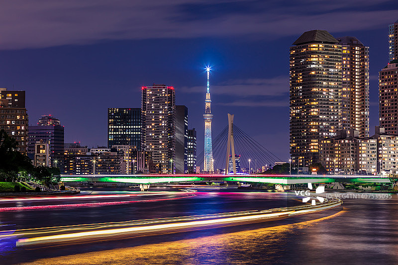 东京中央区滨水区夜景鸟瞰图片素材