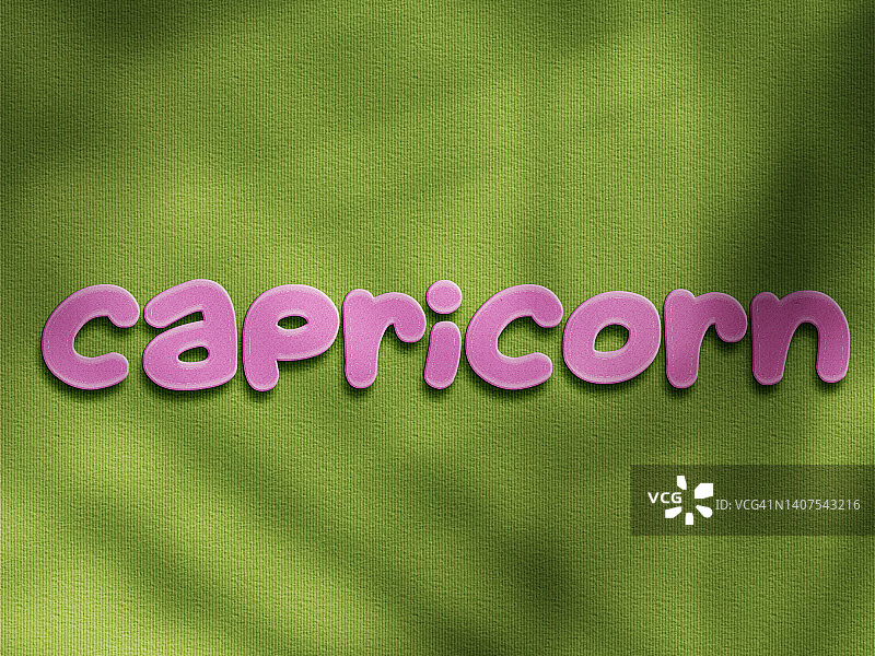 粉色3D字母的摩羯座星座标志，绿色背景图片素材