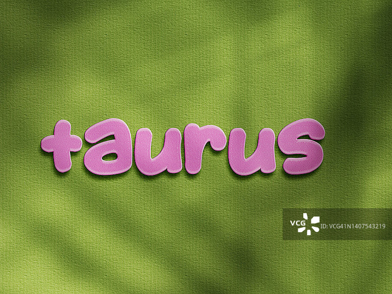 粉色3D字母中的金牛座星座，绿色背景图片素材