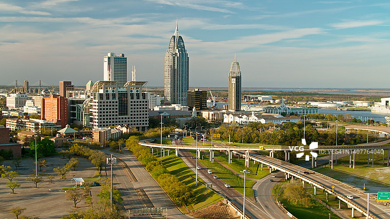 阿拉巴马州莫比尔市中心无人机航拍图片素材