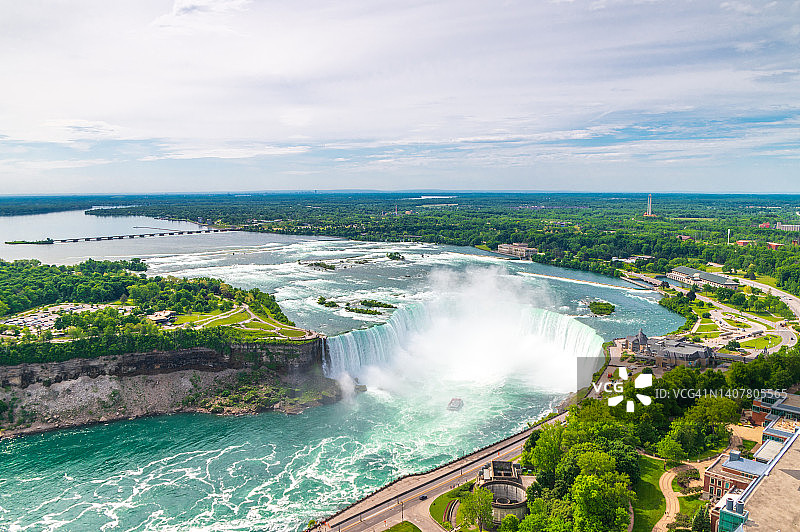 尼亚加拉瀑布马蹄瀑布高角度视图图片素材