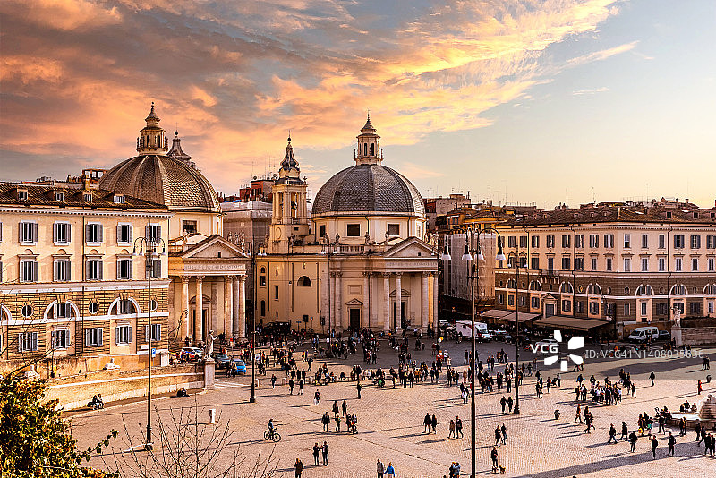 意大利罗马人民广场日落鸟瞰图片素材