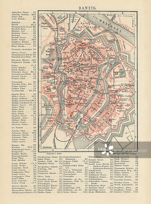 波兰格但斯克复古石版画地图图片素材
