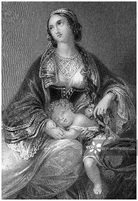 埃德蒙·托马斯·帕里斯的希腊妻子古老雕刻插图图片素材