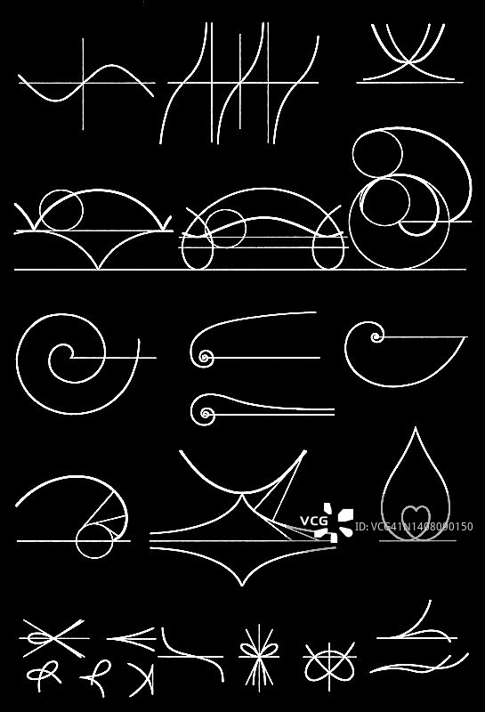 几何学中线条曲线的古老雕刻插图图片素材