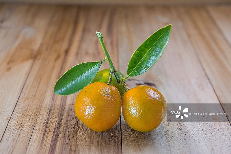 金桔，棕色木桌上的四季橘图片素材
