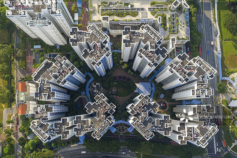 新加坡公共住房建筑群的俯视视角图片素材