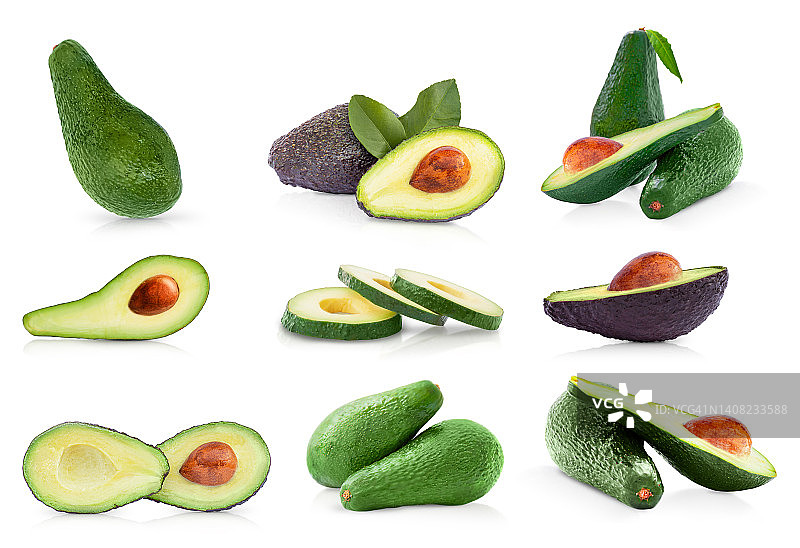 白色背景上的牛油果合集图片素材